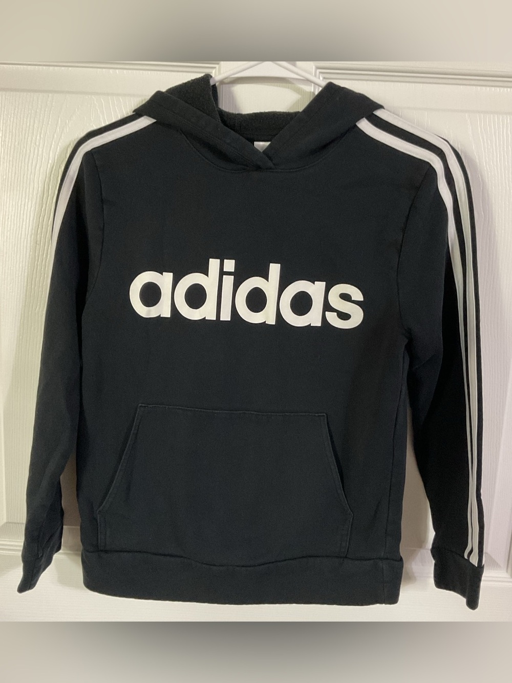 adidas Black Hoodie with White Logo & Stripes size M 10/12